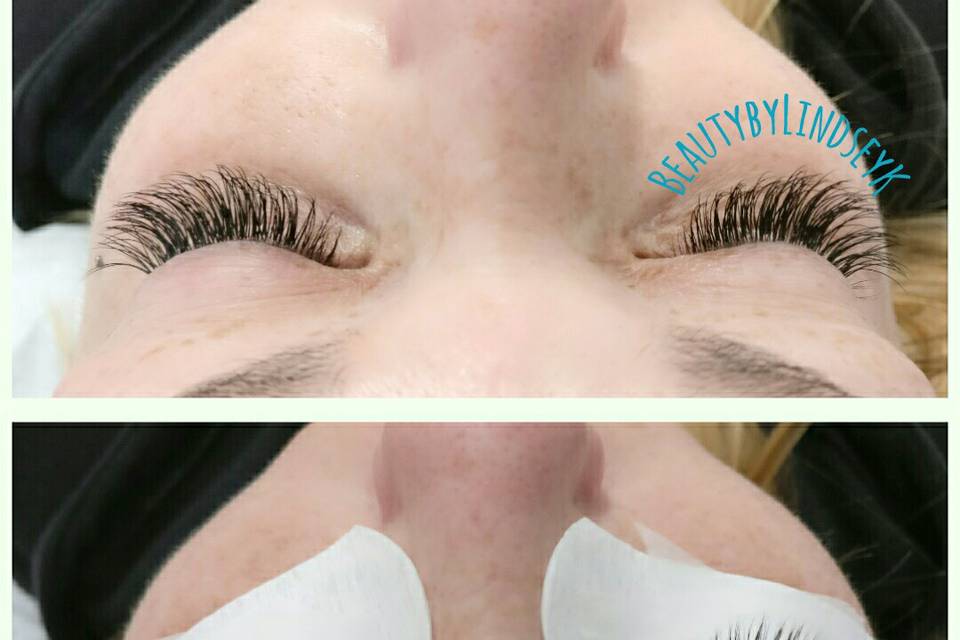 Before and After eyelash extensions.
Eyelash Extensions are waterproof. You can cry those happy tears, go swimming on your honeymoon or sweat while working out to get that amazing bridal body. Or you can just wake up to your new husband looking amazing and put together without a stitch of makeup.