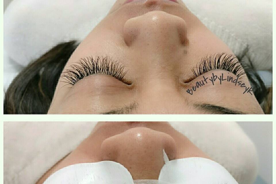 Before and After eyelash extensions.
Eyelash Extensions are waterproof. You can cry those happy tears, go swimming on your honeymoon or sweat while working out to get that amazing bridal body. Or you can just wake up to your new husband looking amazing and put together without a stitch of makeup.