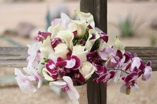 Purple and white orchid bridal bouquet
