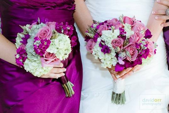 Purple and white bridal bouquets