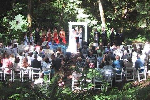 Creekside area, grotto-like ceremony site with creek flowing by!