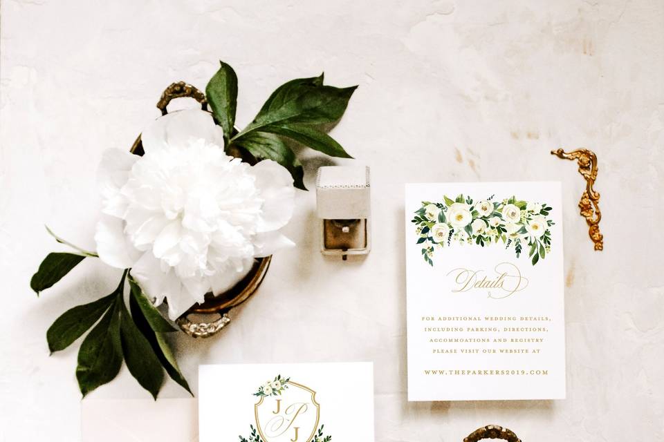 White Floral Crest Invitation