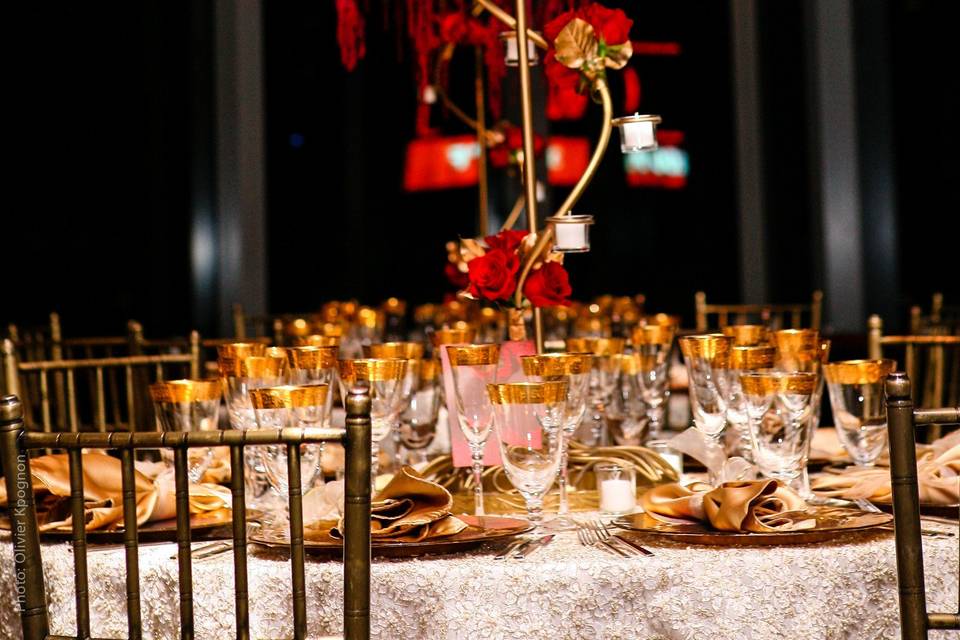 Table setup with creative floral centerpiece