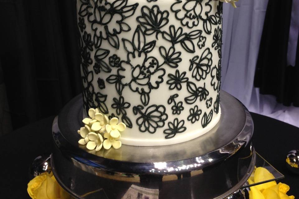 Marbleized, Gold and Black Fondant with Orchid - Empire Cake