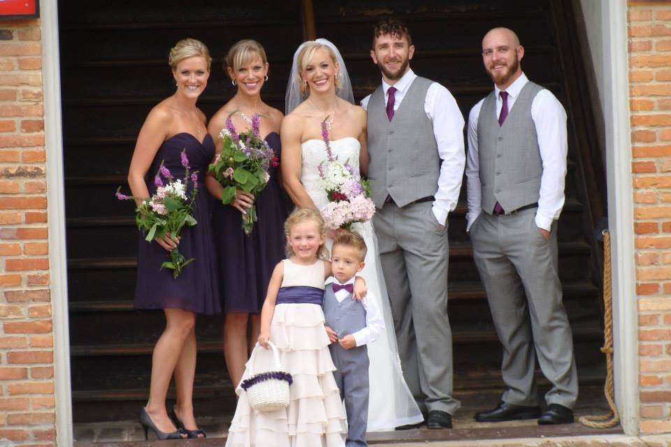 The bride and groom with friends