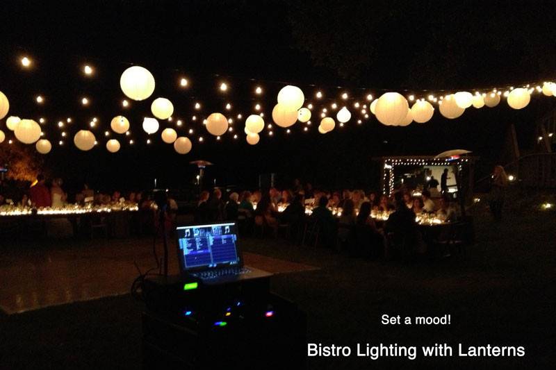 Create a great party atmosphere!
Bistro Lighting with Lanterns!