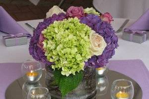 Hydrangea, Rose, and Twig Centerpiece