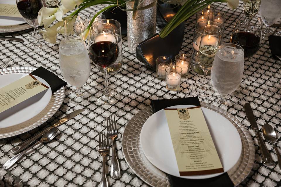 Table setting in ballroom