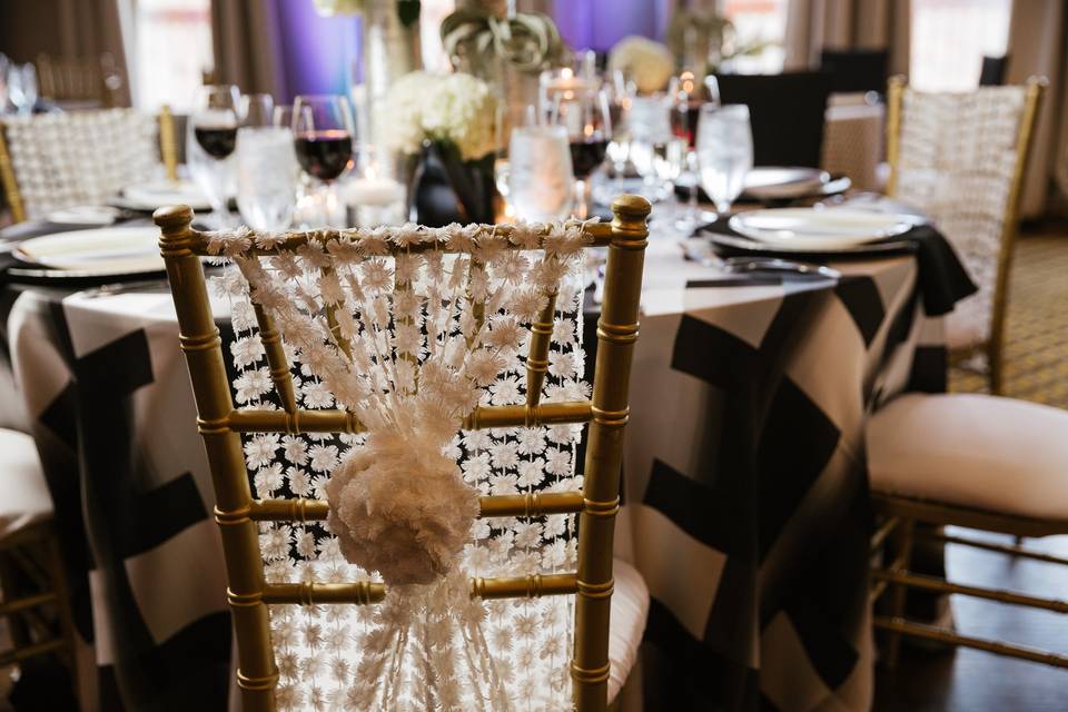 Table setting in ballroom