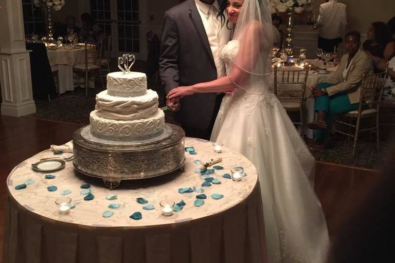 With the wedding cake