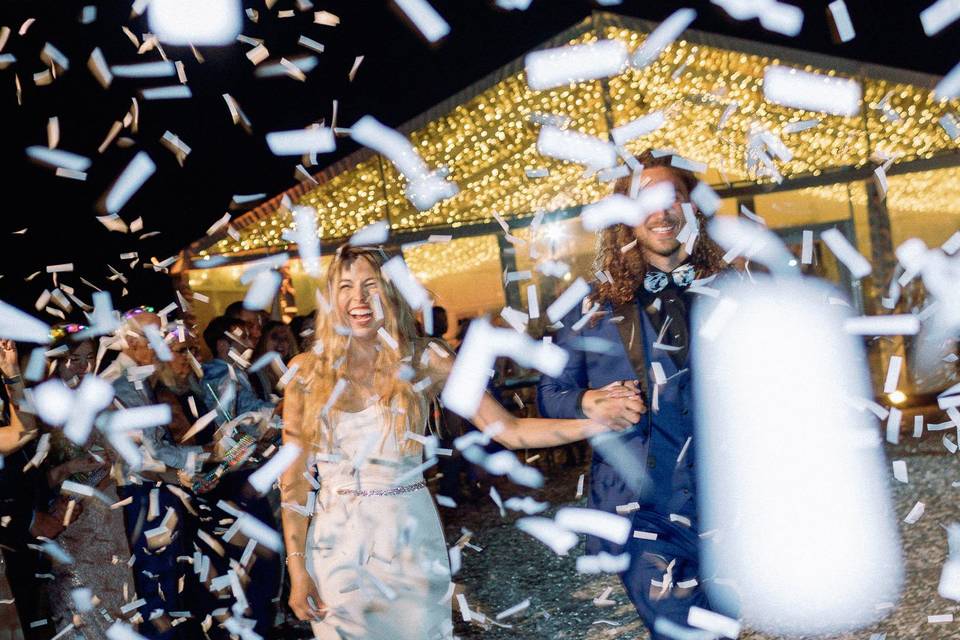 Bride and groom reception exit