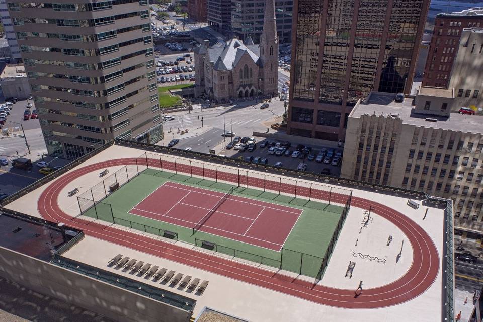 Rooftop Jogging Track and Tennis Court