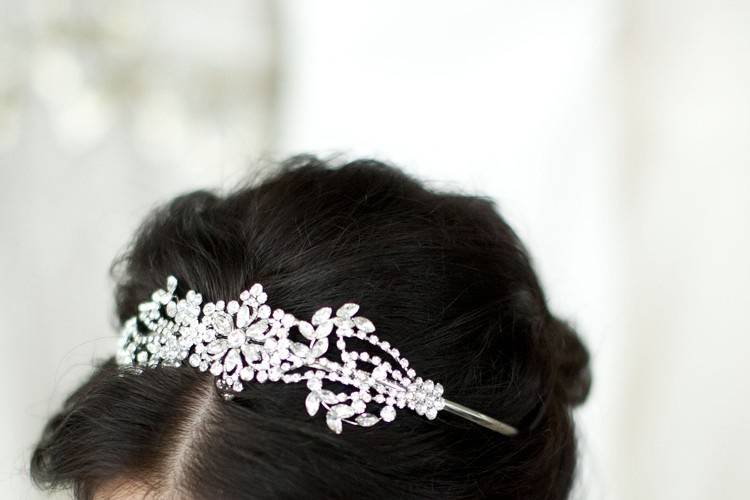 Bridal updo and headpiece