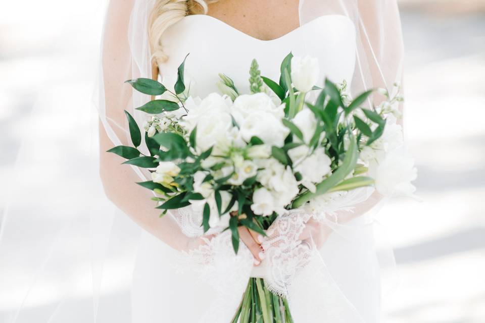 The bride holding her bouquet