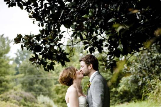 Couple's traditional wedding kiss