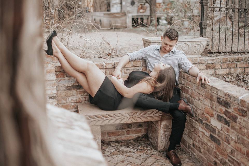 Relaxed on bench