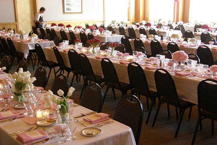 Banquet tables set in Upper Level