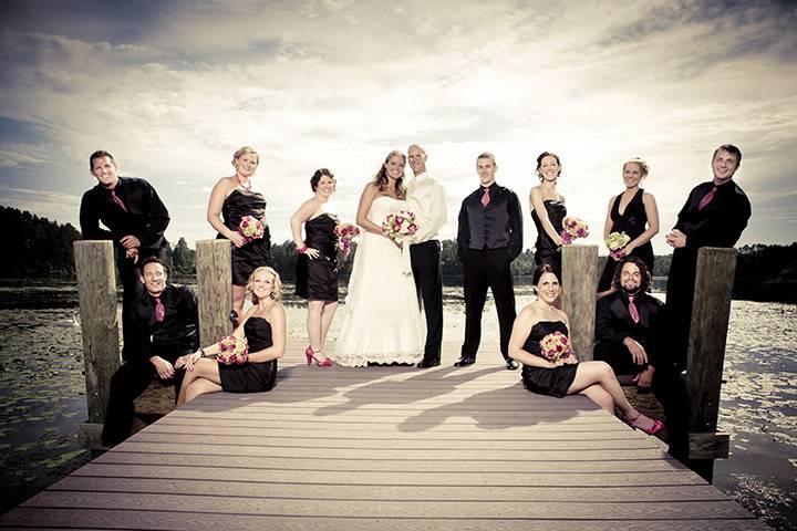 Wedding party on pier