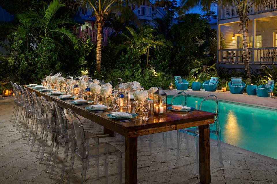 Table setup with flower centerpiece