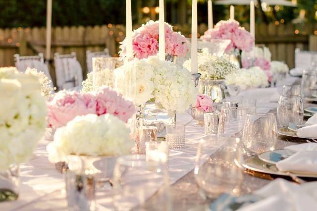 Table set-up with flower centerpiece