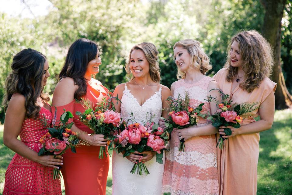 Coral charm peony bouquets