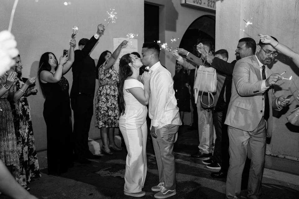 Wedding exit with the couple