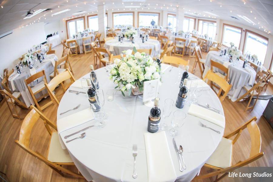 White table setup with centerpiece