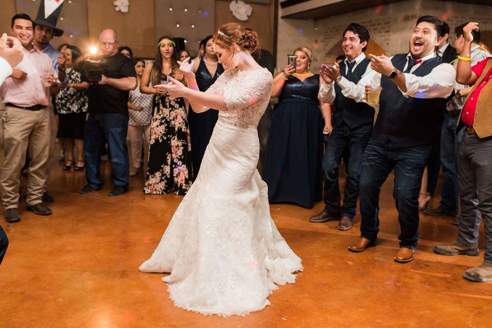 The bride dancing