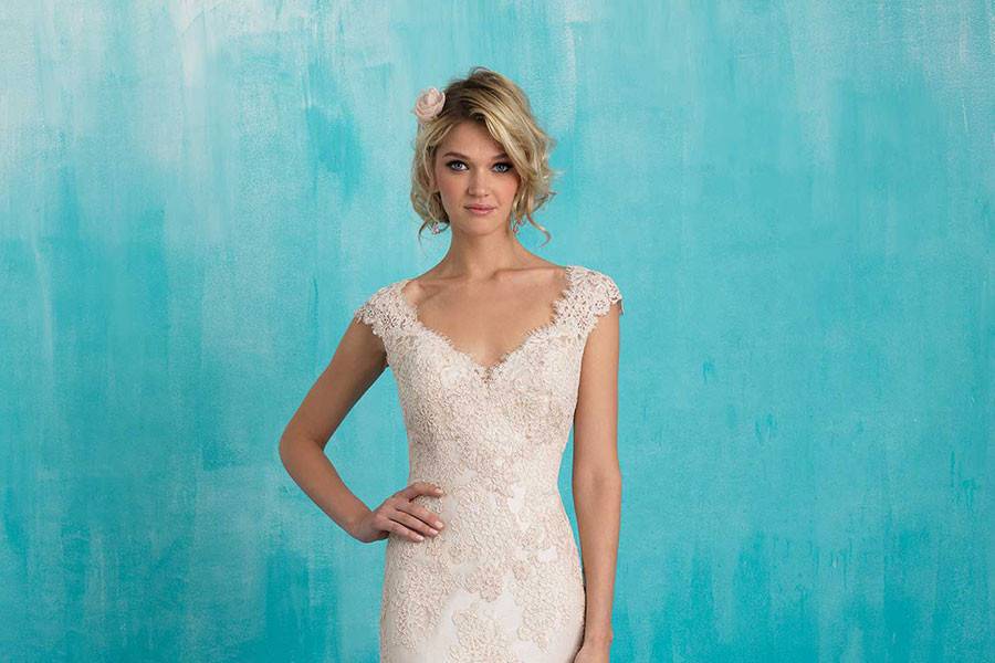 Style 9312 <br> Crisp satin is a gorgeous backdrop for intricate Swarovski beading.