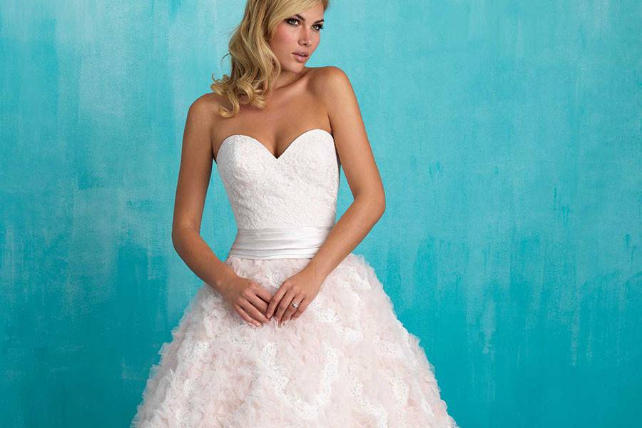 Style 9315 <br> Marie Antoinette herself would approve of the blush hues and dramatic ruffles on our latest ballgown.