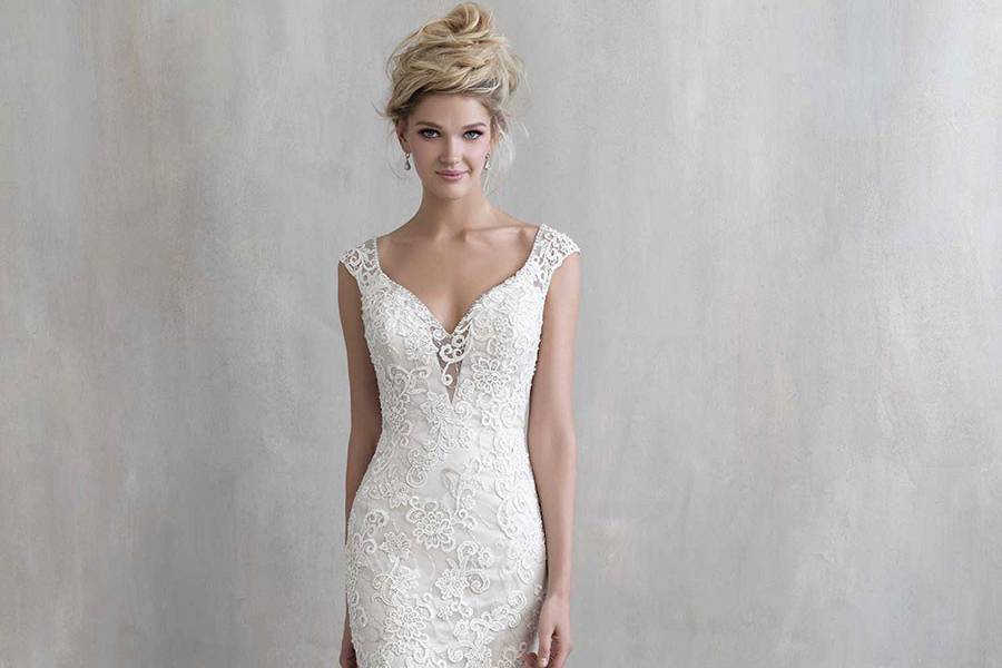 Style MJ213 <br> Dreamy ruffles and lace marry perfectly in this strapless gown.