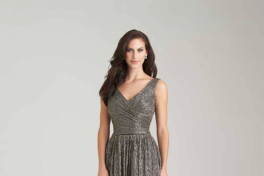 Style 1474 <br> Metallic threading incorporates shimmer into the classic silhouette of this dress.