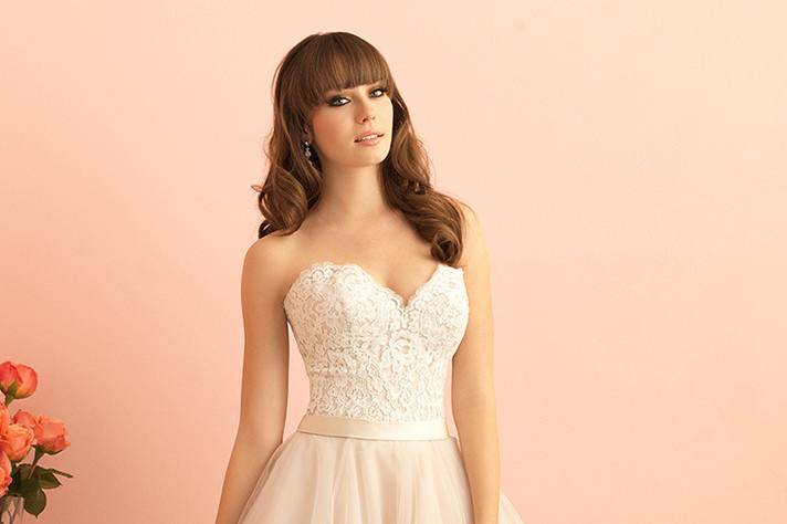 Style 2853 <br> This romantic ballgown is born from soft lace and English net, paired together by a soft satin waistband. 