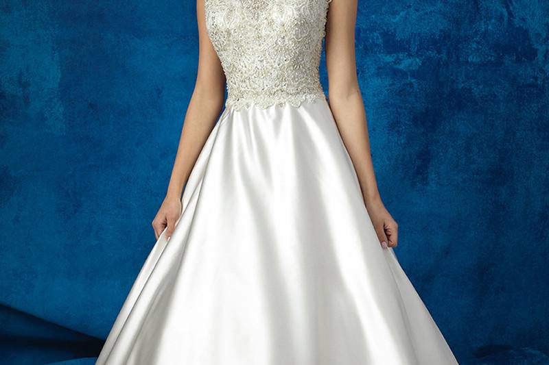 Style 9356 <br> Restrained opulence is our aim for this gown, featuring clean lines but plenty of sparkle and detailing.