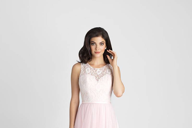 Style 1508		Mix and match your bridesmaids in our flirty lace dresses. // Pictured in Baby Pink and Waterfall.