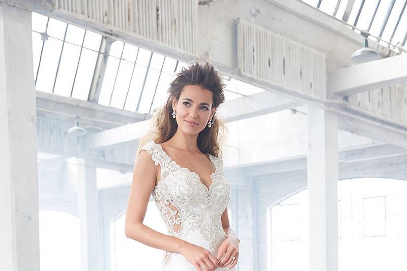 Style MJ306		We adore the floating lace featured at the neckline and across the back of this gown.