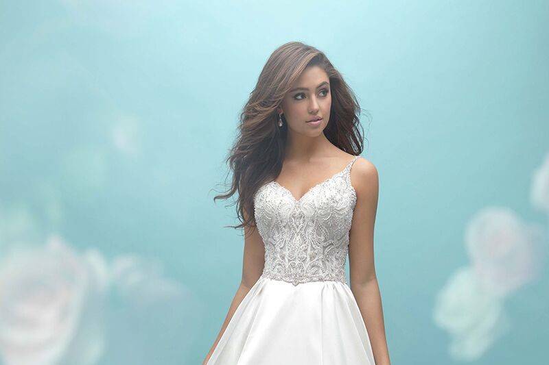 Allure Bridals	9454	<br>	This satin ballgown features a beaded bodice and v-back.