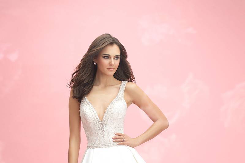 Allure Romance	3051	<br>	The sparkle of beaded embroidery is softened by this ballgown's unembellished satin skirt.