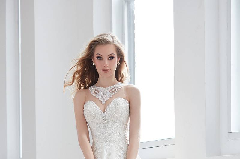 Madison James	MJ364	<br>	With a dramatic beaded bodice and illusion collar, this gown needs no other accessories.