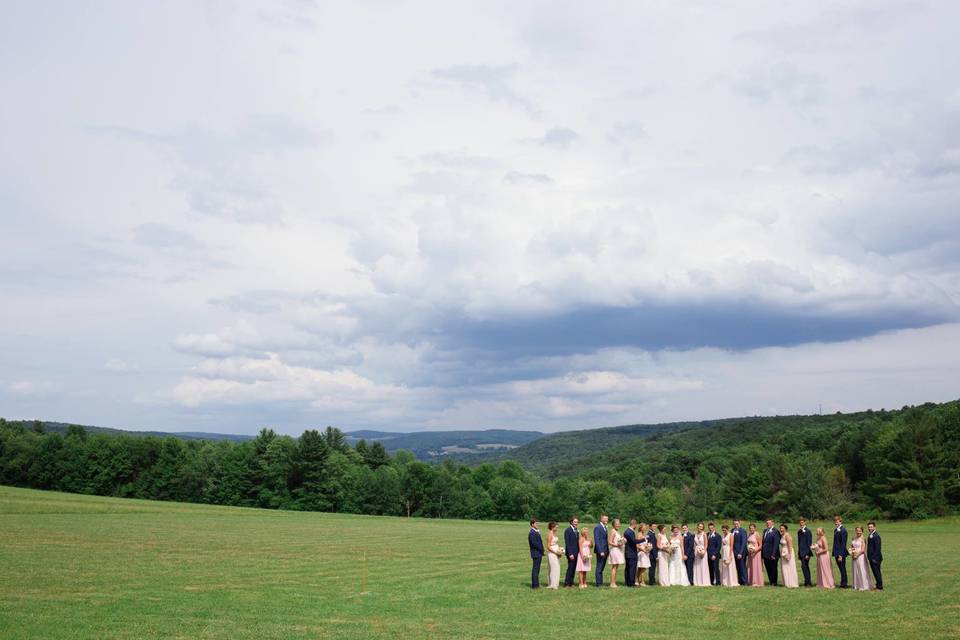 Newlyweds, bridesmaids, and groomsmen