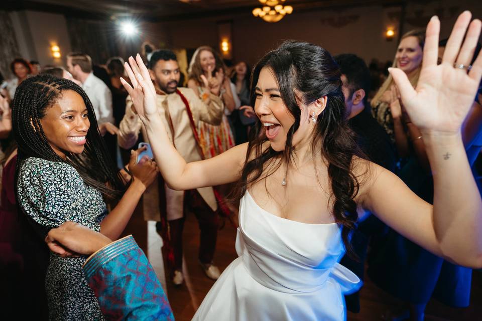 The bride pumping up the party