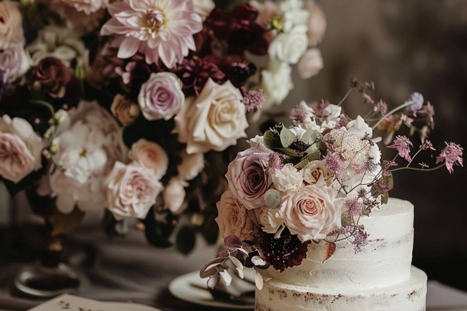 Burgundy, Blush and Cake.