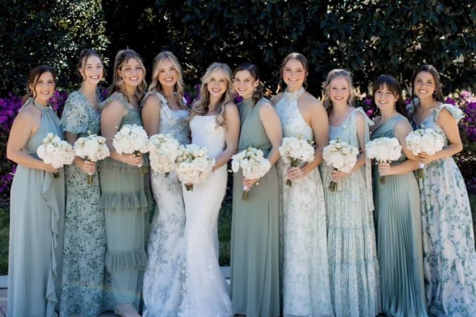 A bride and her bridesmaids.