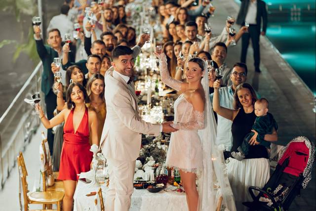 Poolside wedding and reception