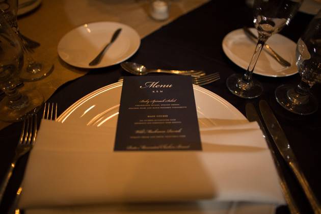 Navy and White Menu's for the couples classic but casual outdoor affair steeped in Southern elegance.