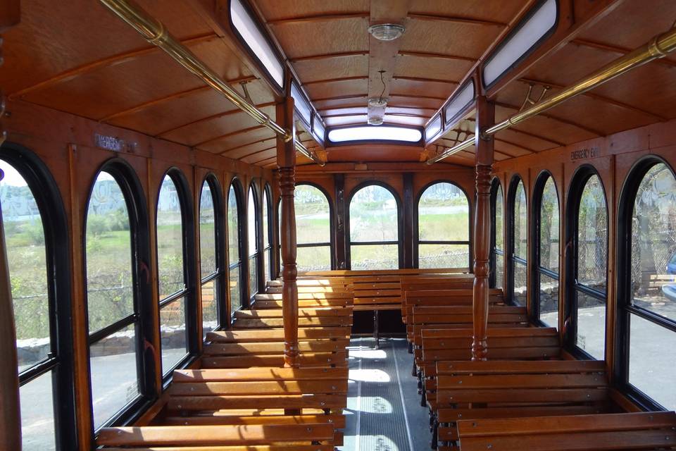 Trolley interior oak benches