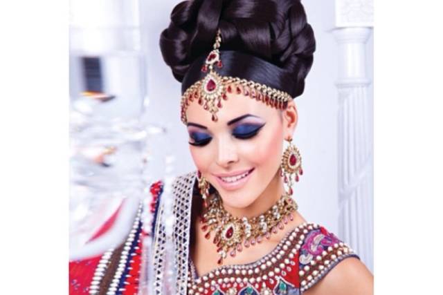 pin curled up-do with headpiece