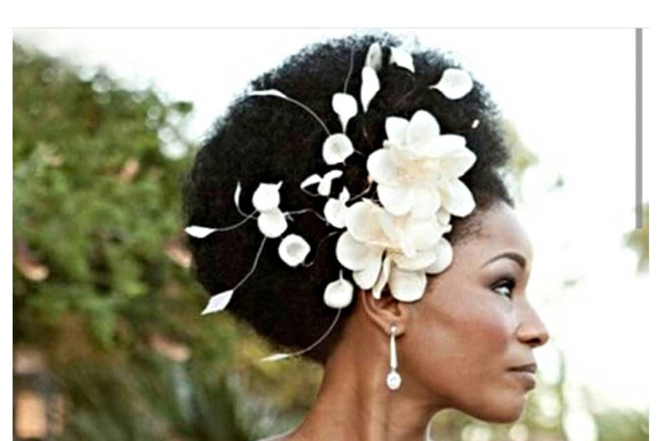Natural Afro style with flowers