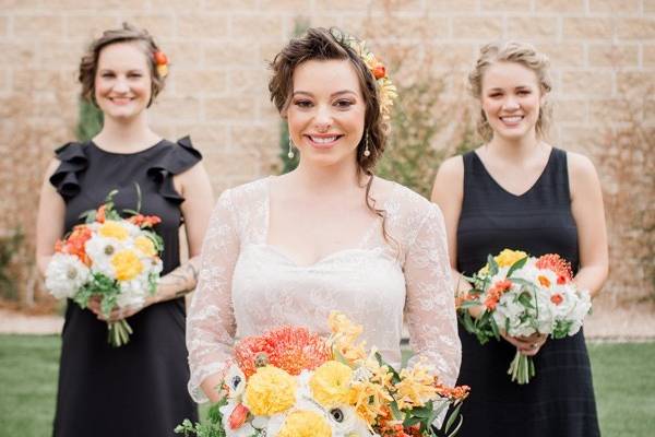 Bride and her bridesmaids