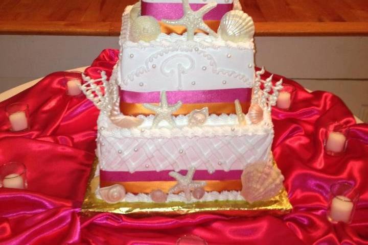 Wedding cake with pink lining